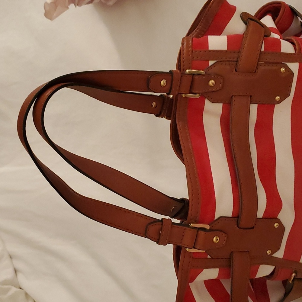 Michael Kors Gansevort canvas Purse Tote Striped red white - Picture 10 of 11